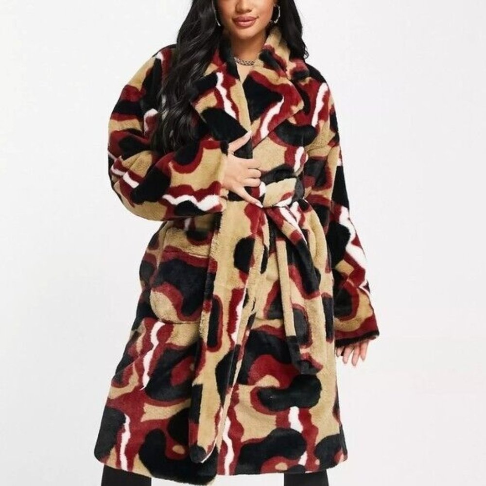 $225 Puma Madison Fur Oversized Coat Pebble Women's Size XS  [532492-01]